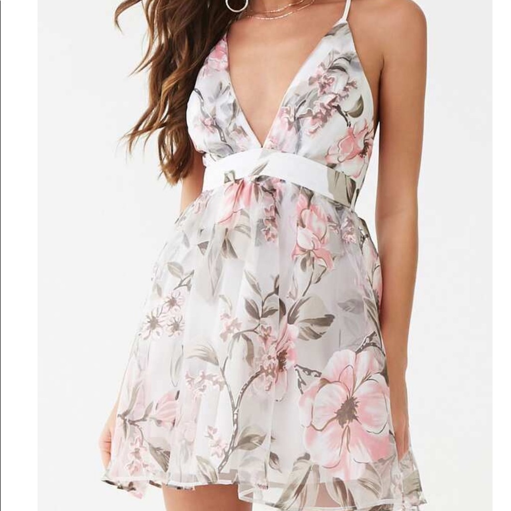 Sheer Floral Organza Cami Dress